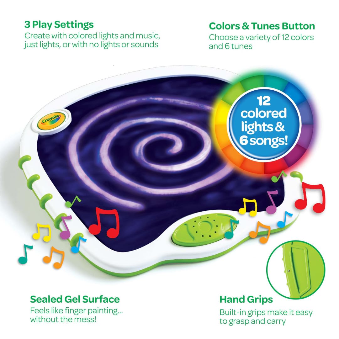 Crayola Toddler Touch Lights Doodle Board displays 12 colors during doodles.