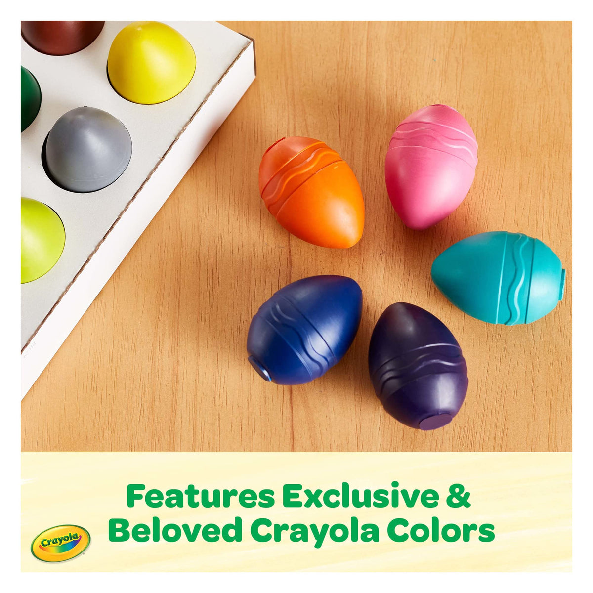 Washable egg crayons simplify cleanup after colorful art sessions.