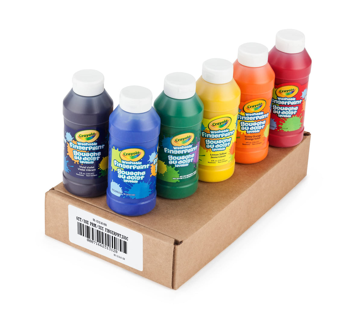Crayola Washable Finger Paints 6ct set full colors for classrooms and homes.