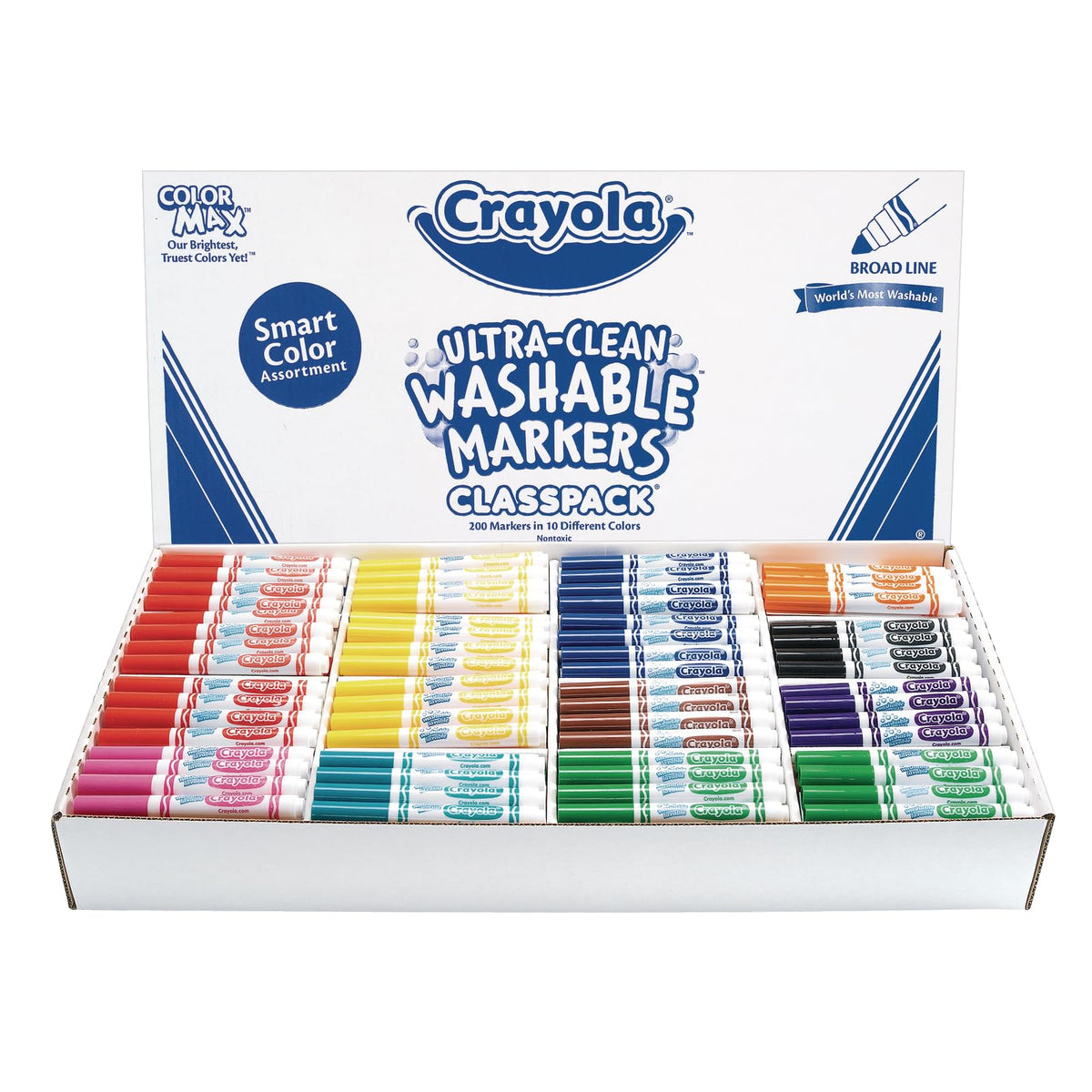 Crayola Ultra-Clean Washable Markers Classpack 200cs color collection view ideal for classroom color projects.