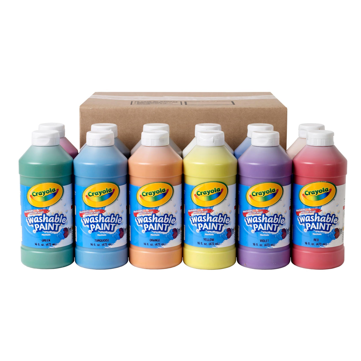 Crayola Washable Paint 12ct bottles in 16 oz sizes for classroom use.