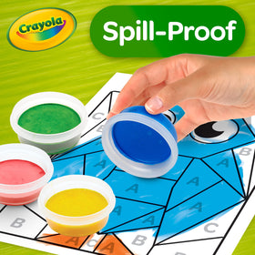 Crayola Washable paints in eight colors that rinse easily from clothes.