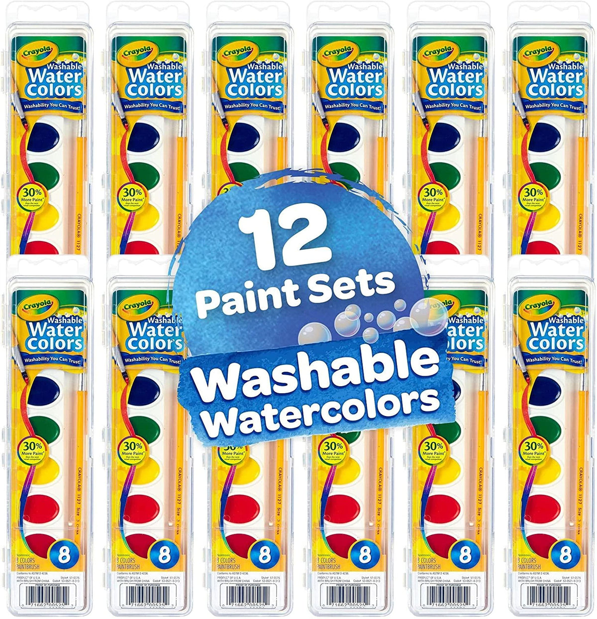 Crayola Washable Watercolor Paint Sets 12ct color palette highlights vibrant blendability for kids.
