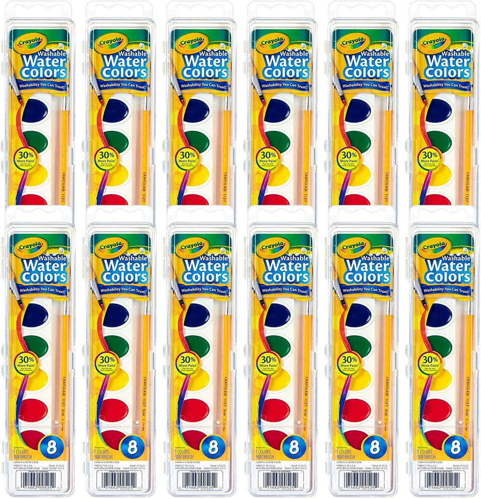 Crayola Washable Watercolor Paint Sets 12ct packaging offers easy bulk classroom organization.