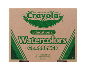Crayola Watercolors Classpack 24-pans set in box supports classroom art projects.