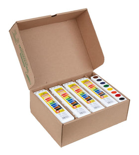 Classroom setup with Crayola Watercolors Classpack during kids painting activity.