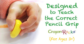 Crayon Rocks 64-count packaging side panel demonstrates durable, long-lasting art supplies.