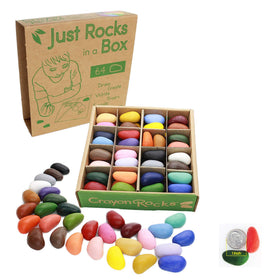 Crayon Rocks Just Rocks box front view with 32 colors for versatile classroom coloring.