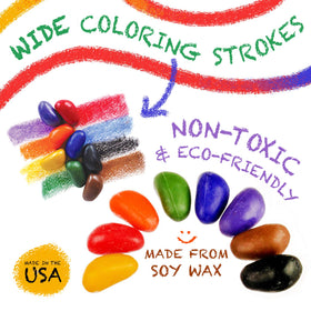 Crayon Rocks non-toxic soy wax closeup emphasizes safe materials for kids.