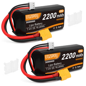 Crazepony 2S Lipo Battery 2200mAh 50C with XT60, high-discharge for fast RC models.
