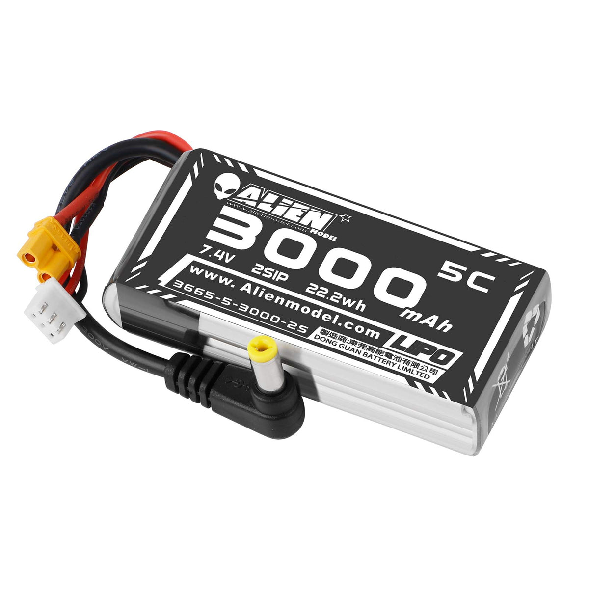 Crazepony 3000mAh 2S LiPo battery for Fat Shark goggles, top view shows extended runtime