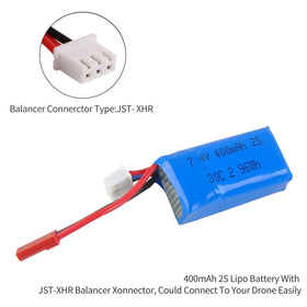Crazepony 400mAh 2S battery with JST plug in detailed view for quick setup