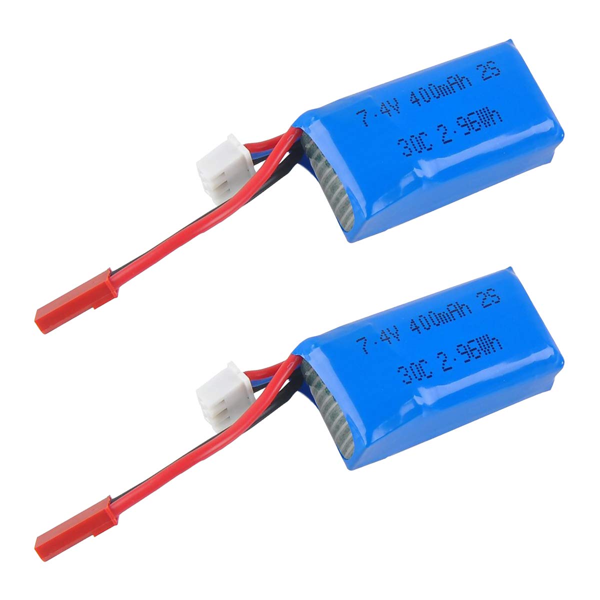 Crazepony 400mAh 2S battery front view showing compact design and JST plug for micro FPV drones