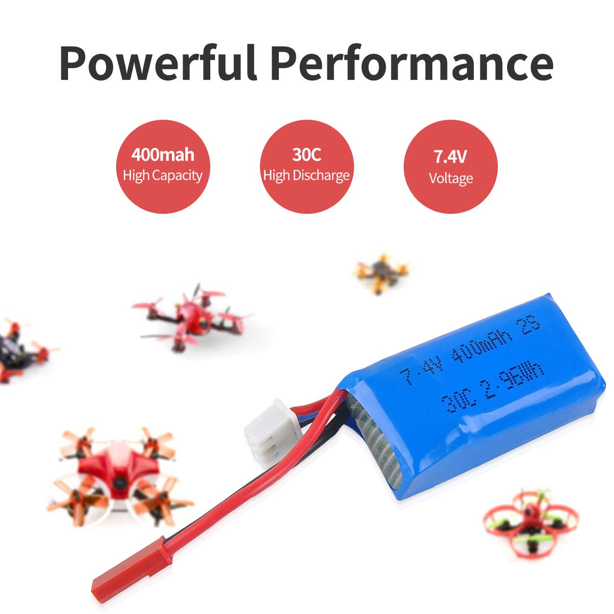 Crazepony 400mAh 2S battery side view highlighting lightweight form factor for micro quads