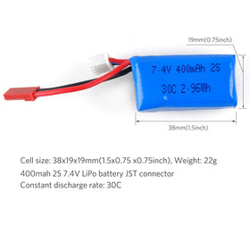 Crazepony 400mAh 2S battery weighs 22g for agile micro FPV builds
