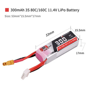 GAONENG 300mAh 3S battery side view showing compact profile for Betafpv