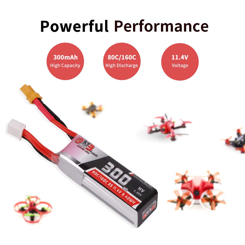 Crazepony 300mAh 3S battery with XT30 wires and connector close-up