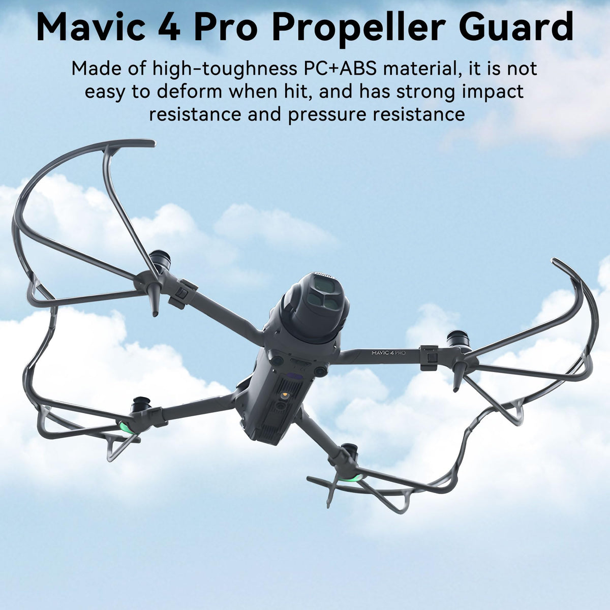Craznick Mavic 4 Pro propeller guard installation side view shows tool-free setup.