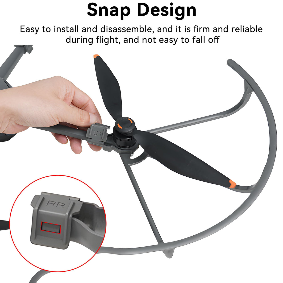 Craznick Mavic 4 Pro propeller guard snap-on installation without tools.