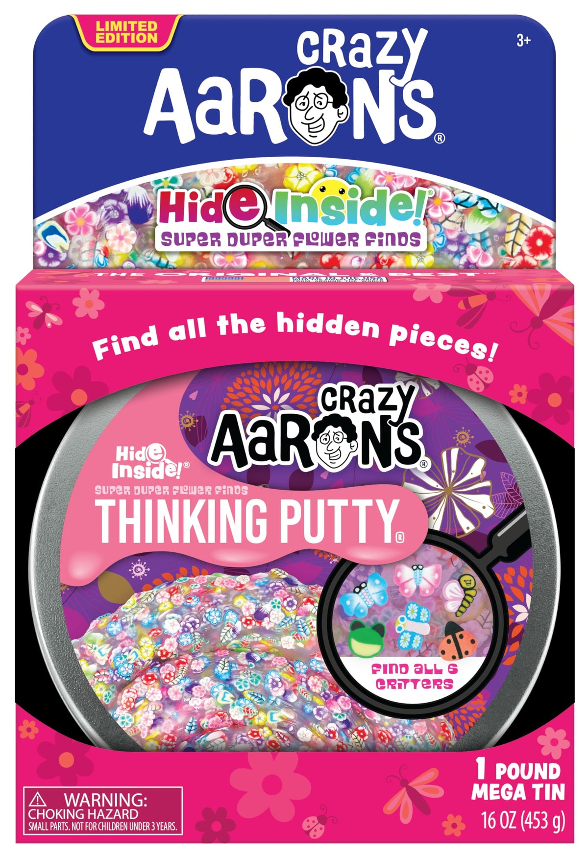 Crazy Aaron's Mega Super Duper Flower Finds bottle pour reveals garden-themed putty for mindful play