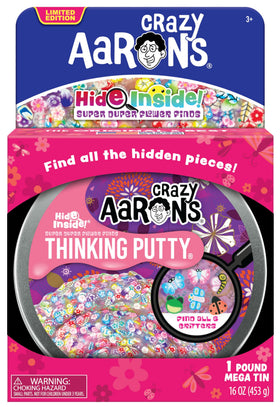 Crazy Aaron's Mega Super Duper Flower Finds bottle pour reveals garden-themed putty for mindful play