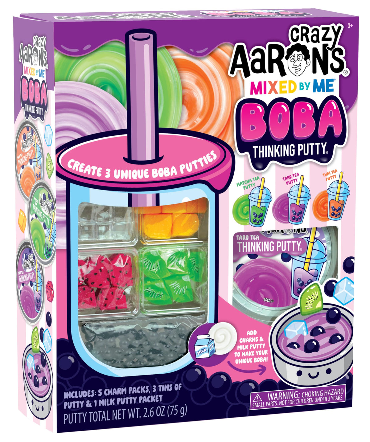 Crazy Aaron's Mixed by Me Boba Thinking Putty Kit box with contents for creative play.