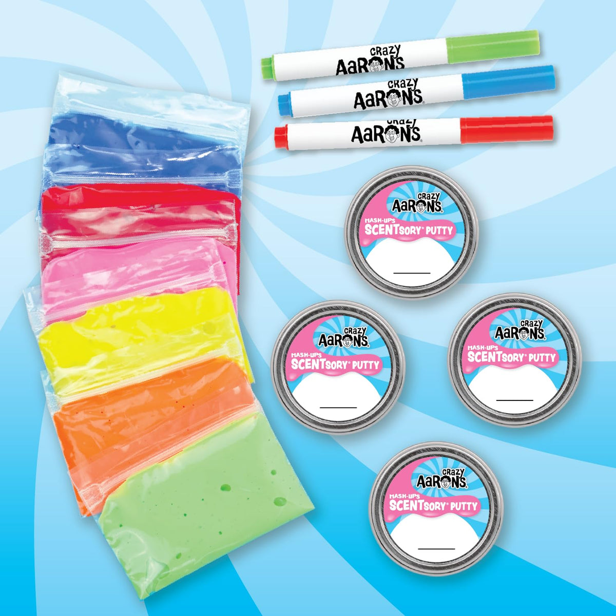 Crazy Aaron's SCENTsory Putty Mashups Birthday Cake scent for festive mash-ups.