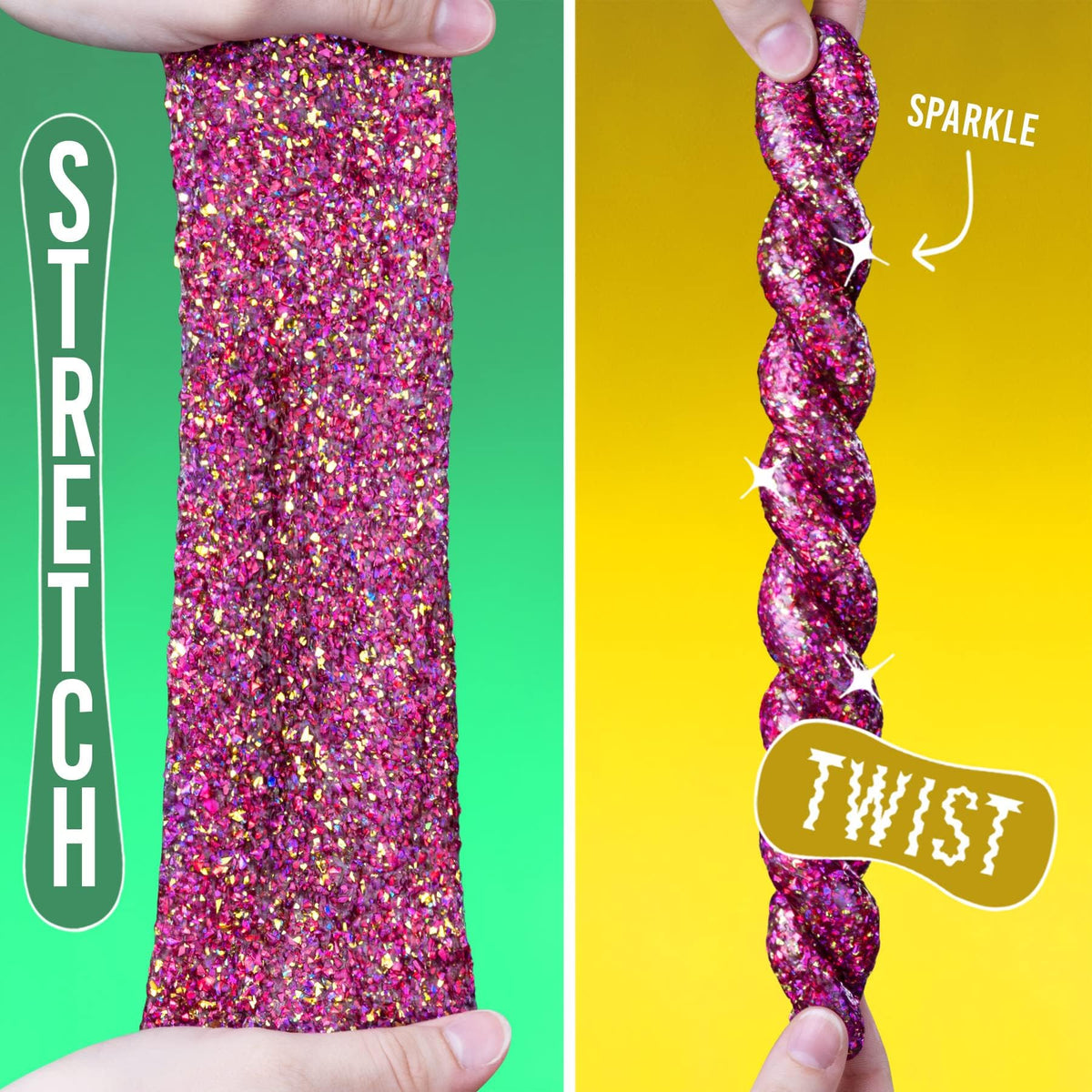 Crazy Aaron's Thinking Putty Curious Kitten pink-yellow glitter stretched for focus