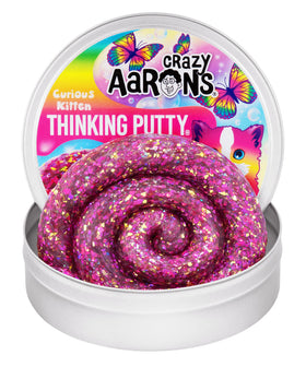 Crazy Aaron's Thinking Putty Curious Kitten tin with pink and yellow glitter for sensory play
