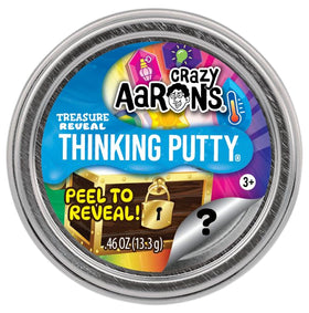 Crazy Aaron's Treasure Reveal Mini Tin label peel showing a mystery putty effect