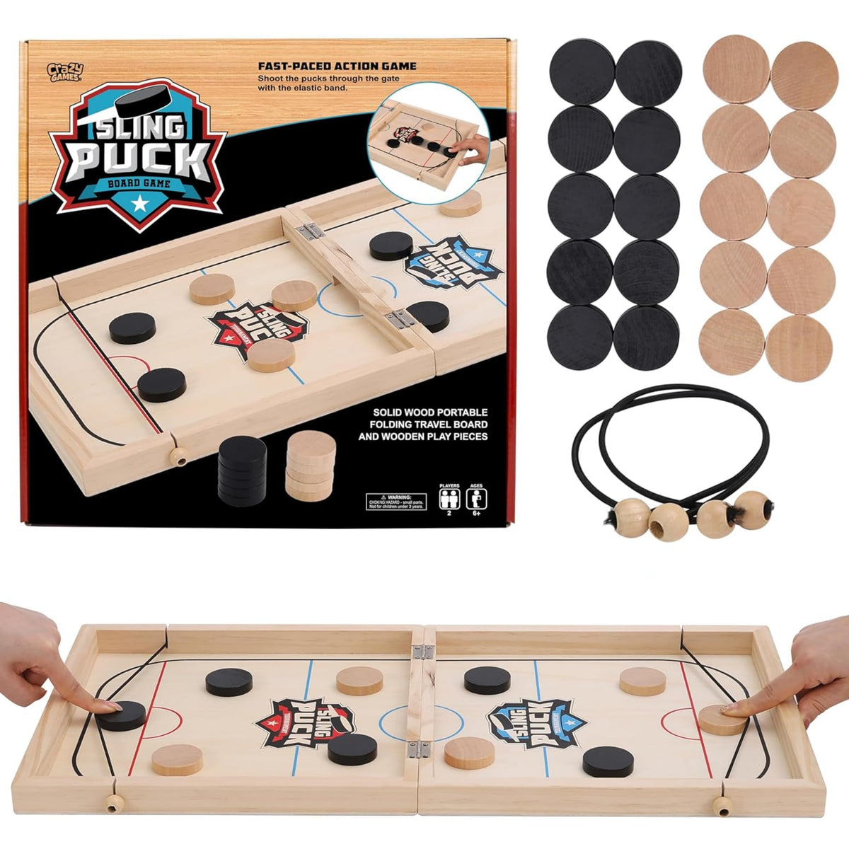 Crazy Games large sling puck board with durable pieces for lively games