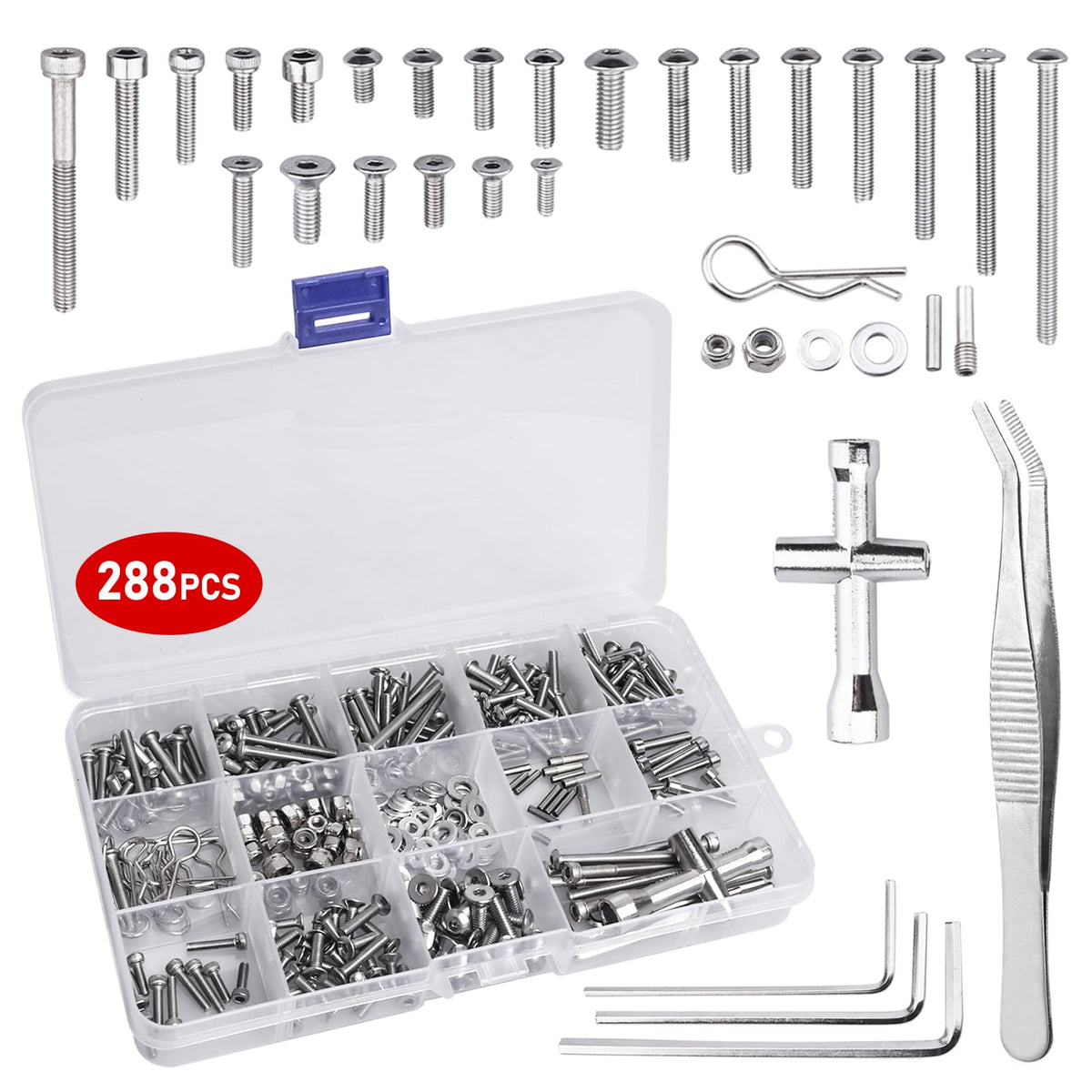 CrazyHobby RC screw kit in transparent box for easy organization.