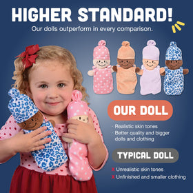 Cre8tive Minds 12-inch basket keeps dolls organized and portable for home or classroom.