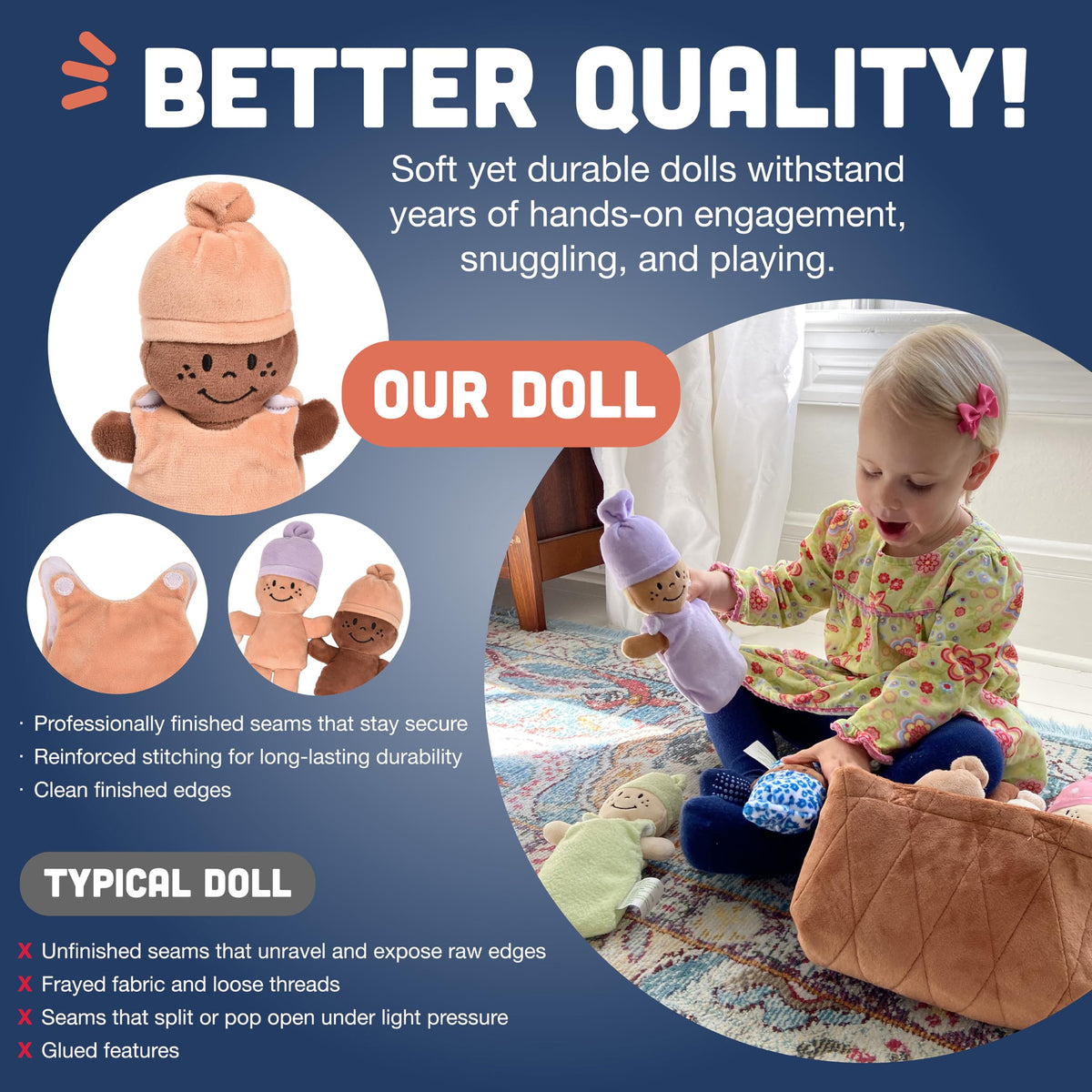 Cre8tive Minds plush fabric provides a soft texture for cuddling and sensory exploration.