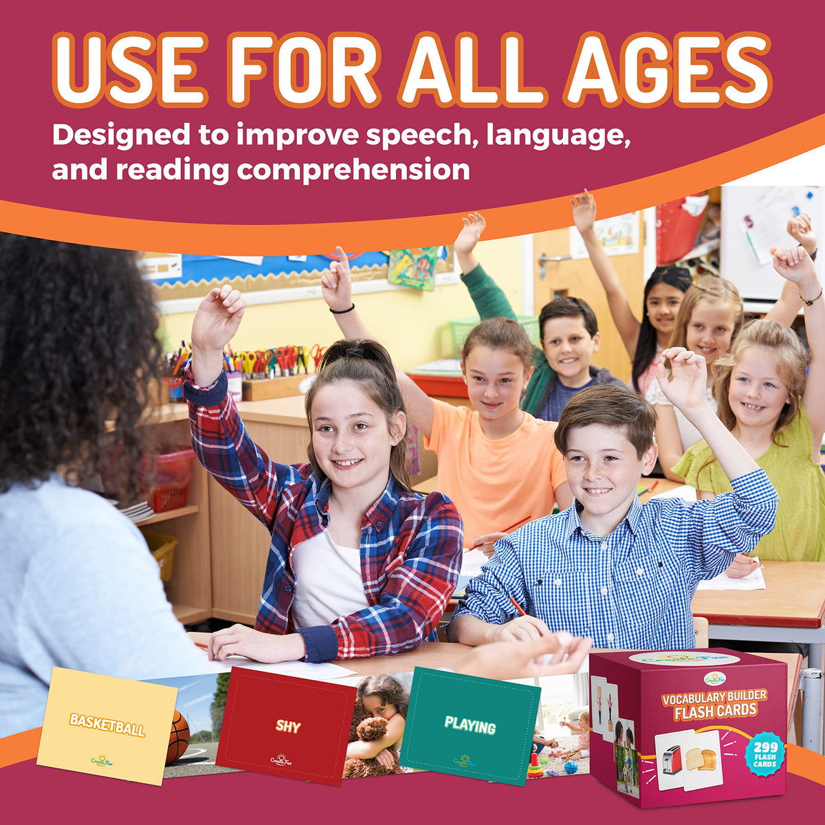 CreateFun 299 Vocabulary verbs cards promote action word usage in everyday scenarios.
