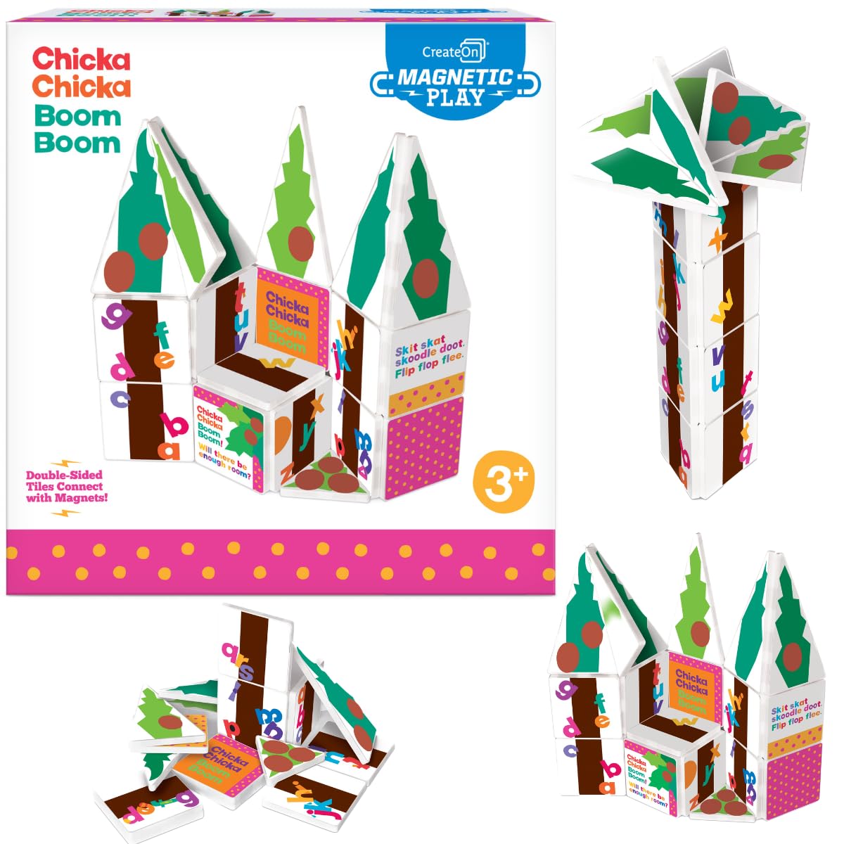 CreateOn Chicka Chicka Boom Boom set for kids building with magnetic pieces for imaginative play