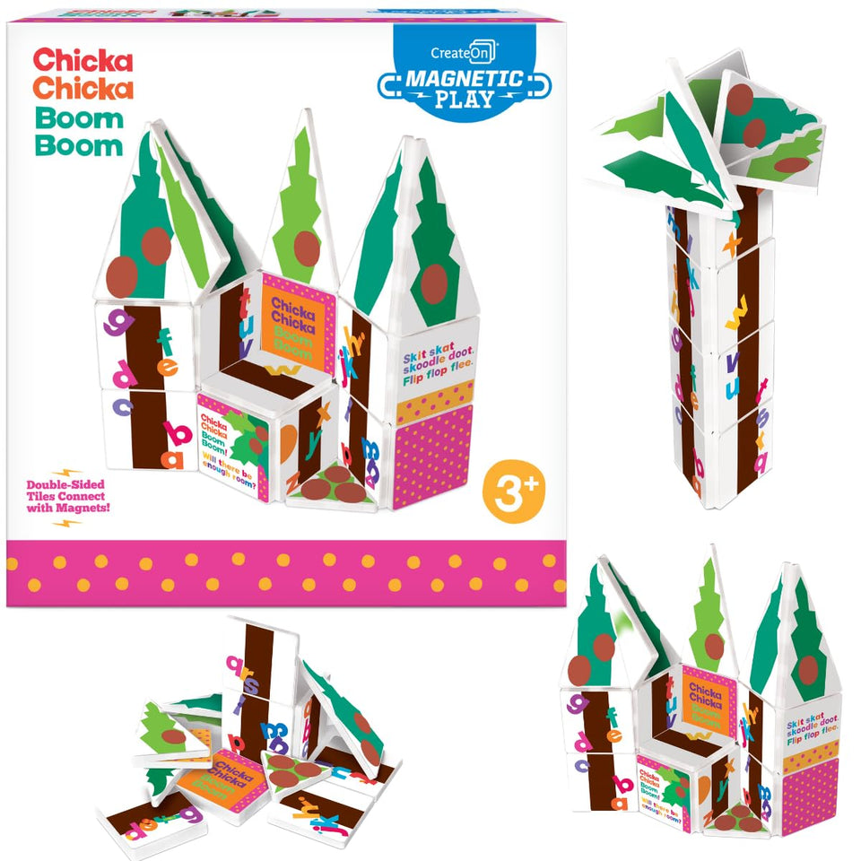 CreateOn Chicka Chicka Boom Boom set for kids building with magnetic pieces for imaginative play