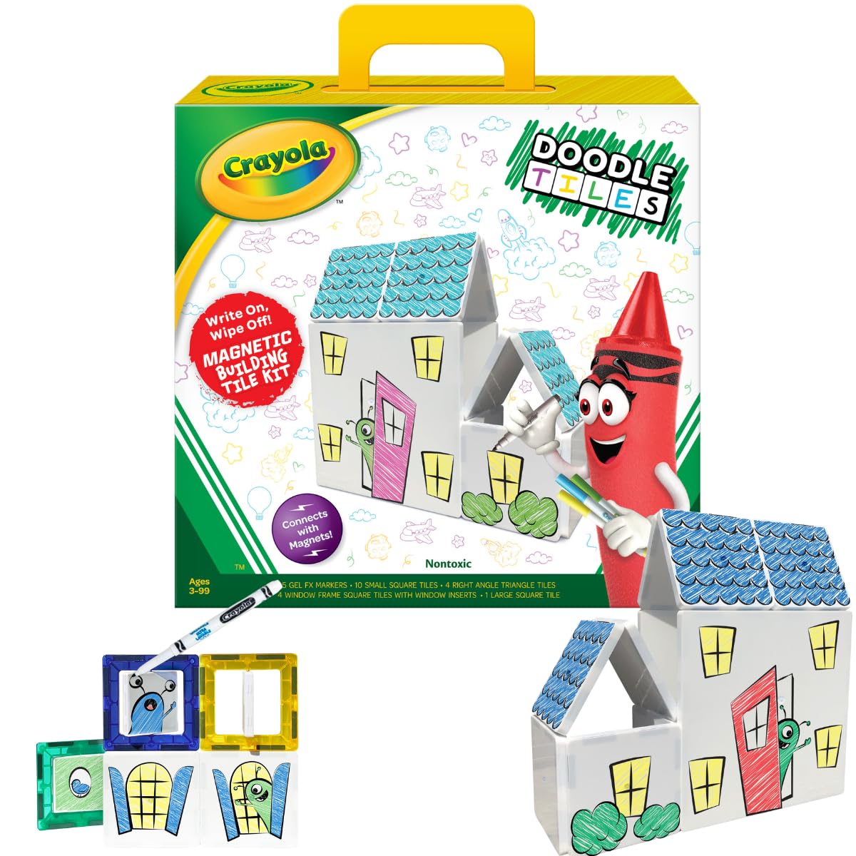 CreateOn Crayola Doodle Magnetic Tiles 24-piece set for collaborative play and imaginative building
