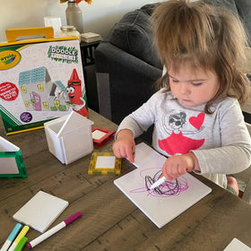 CreateOn Crayola Doodle Magnetic Tiles blend castle and rocket tiles for versatile storytelling