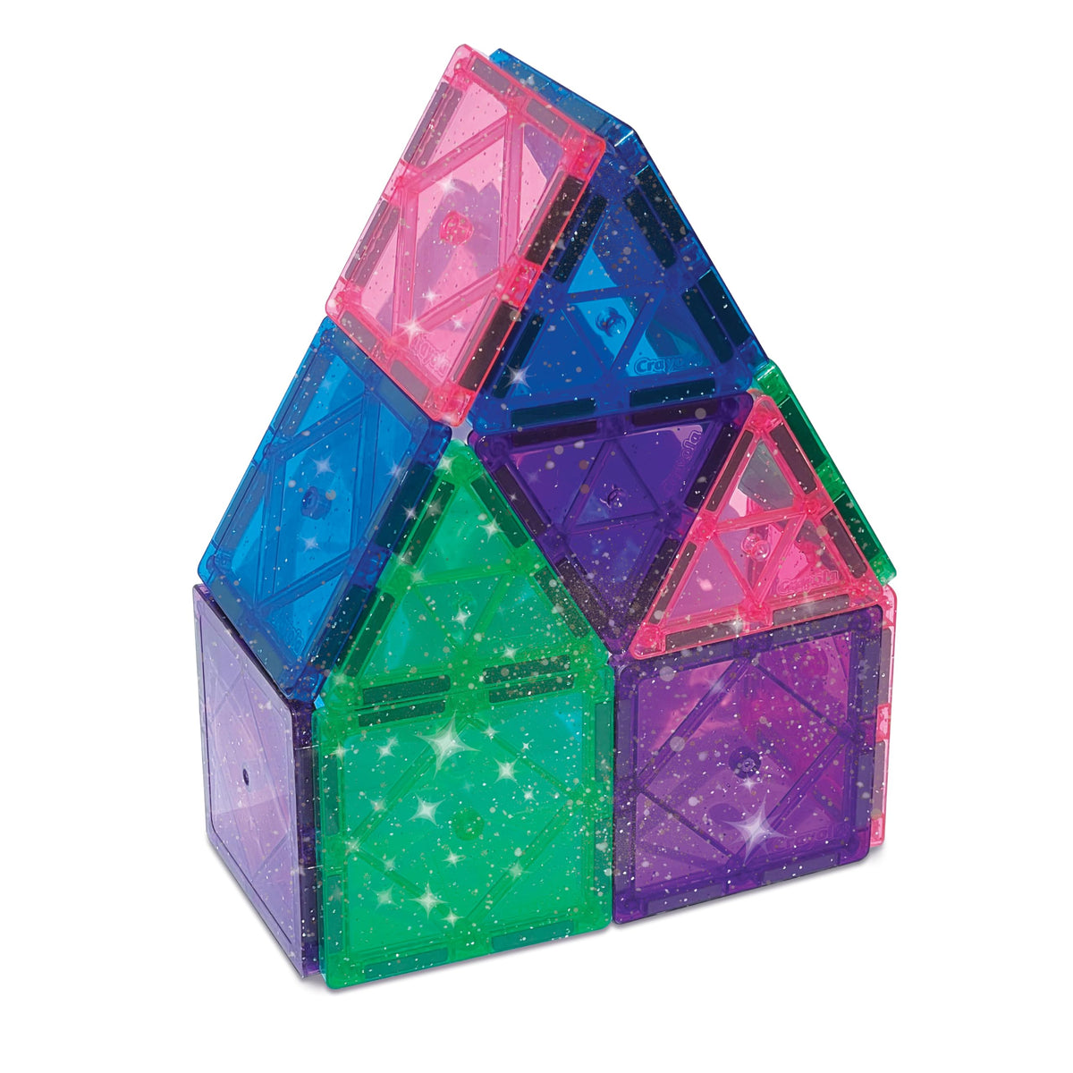 CreateOn Crayola glitter magnetic tiles 14-piece set with castle and rocket shapes