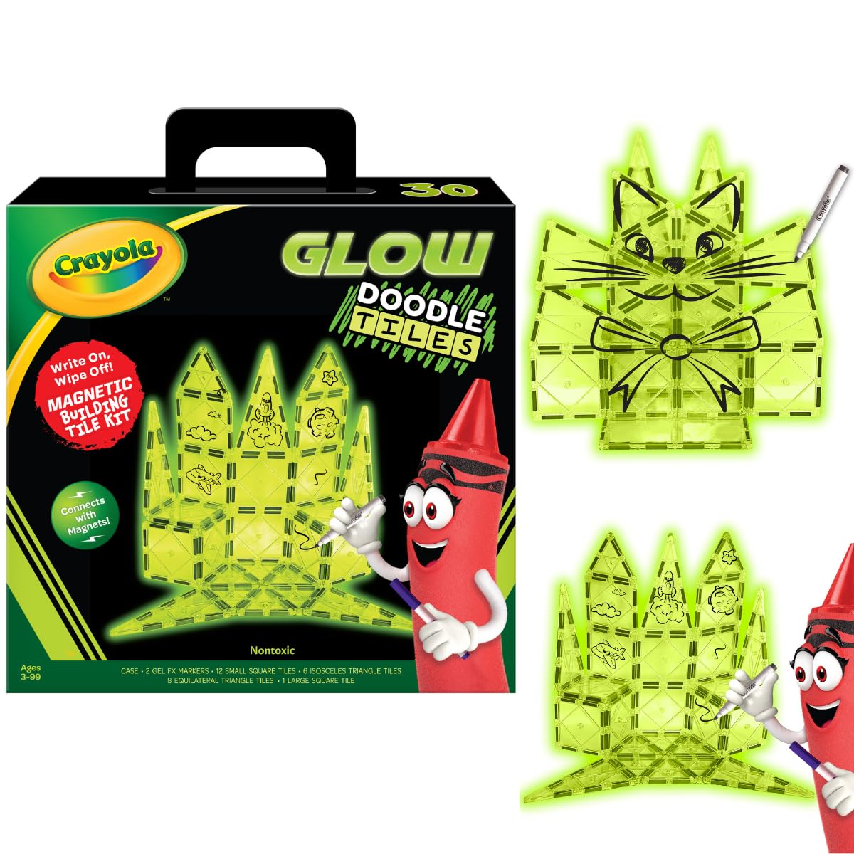 CreateOn Crayola Glow Doodle Magnetic Tiles castle tiles spark imaginative building for kids