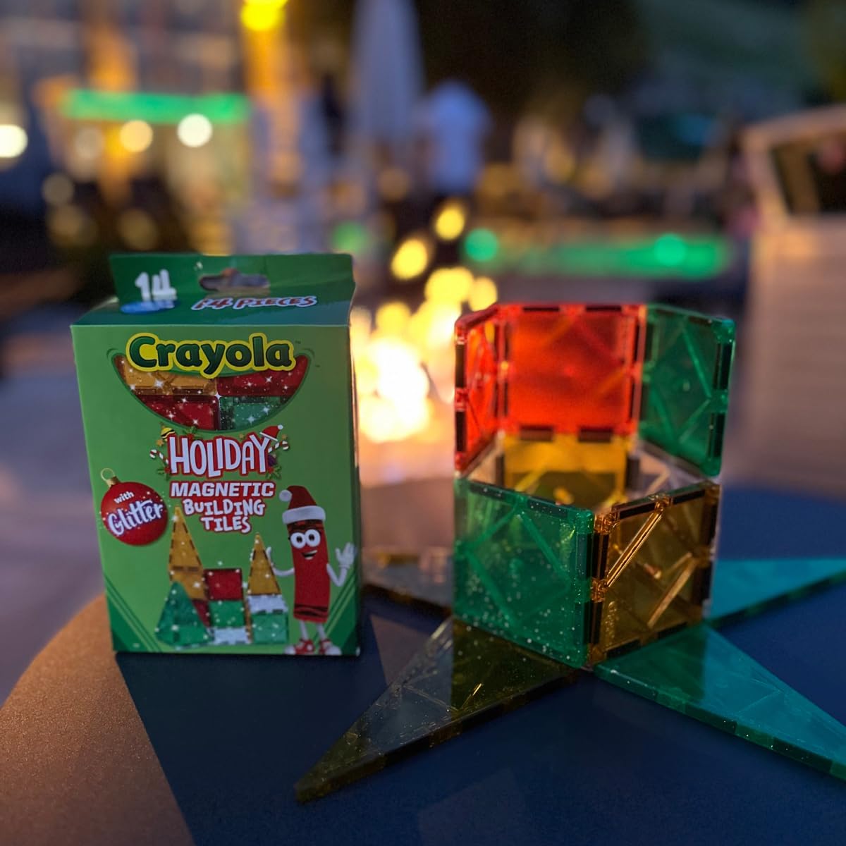 CreateOn Crayola Holiday Glitter tiles shown in a travel case for on-the-go play.