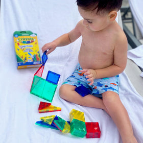 CreateOn Crayola Mini Magnetic Tiles color-shapes highlight color recognition and shape sorting benefits