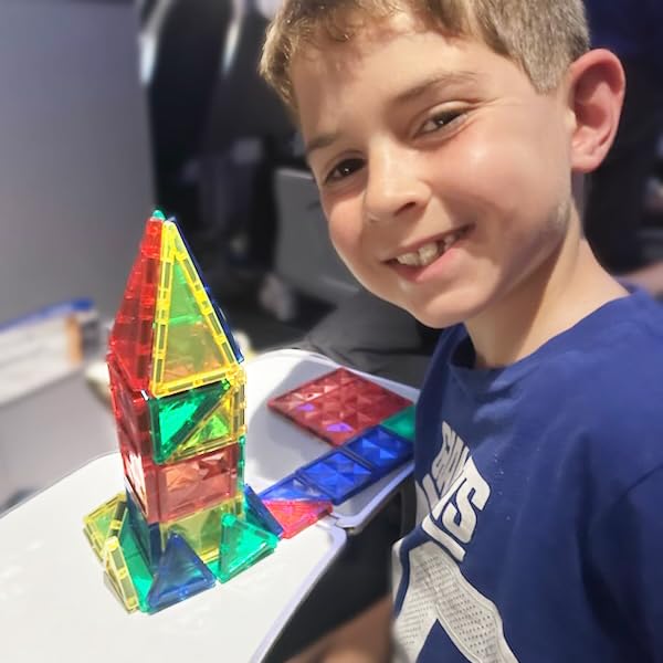 CreateOn Crayola Mini Magnetic Tiles travel-ready set fits in a bag for on-the-go fun