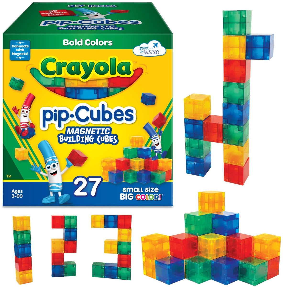 CreateOn Crayola PIP Cubes 27-piece set with colorful blocks for imaginative open play.