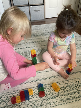 CreateOn Crayola PIP Cubes easy grip blocks for little hands to connect and stack.