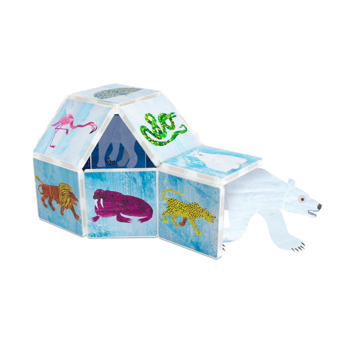 Four-piece puzzle and animal characters encourage sequencing and problem-solving
