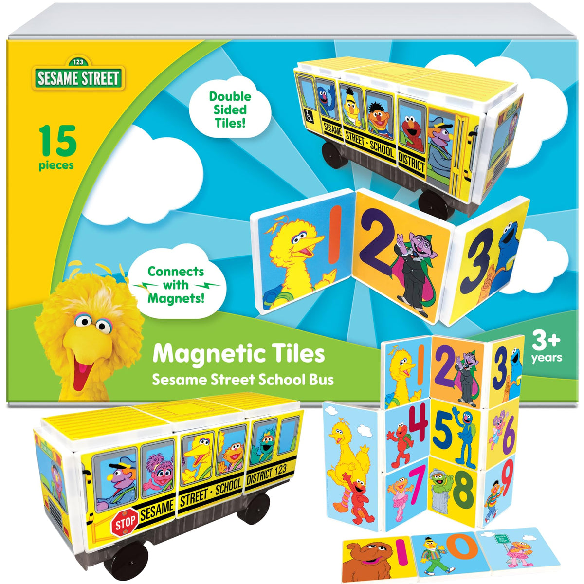 CreateOn Sesame Street magnet tiles bus for imaginative building play