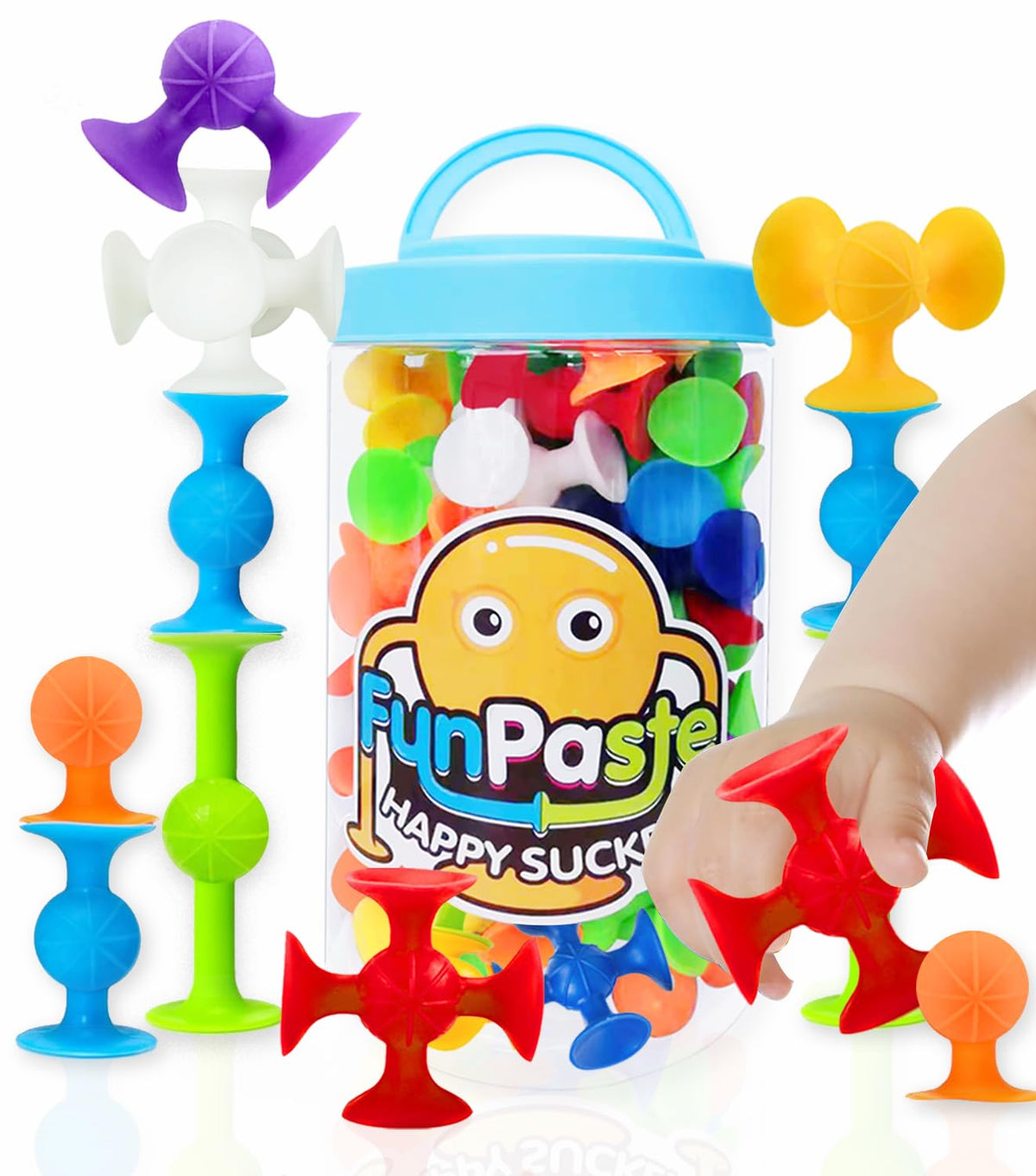 CreateView suction bath toy on tub surface for playful sensory stacking.