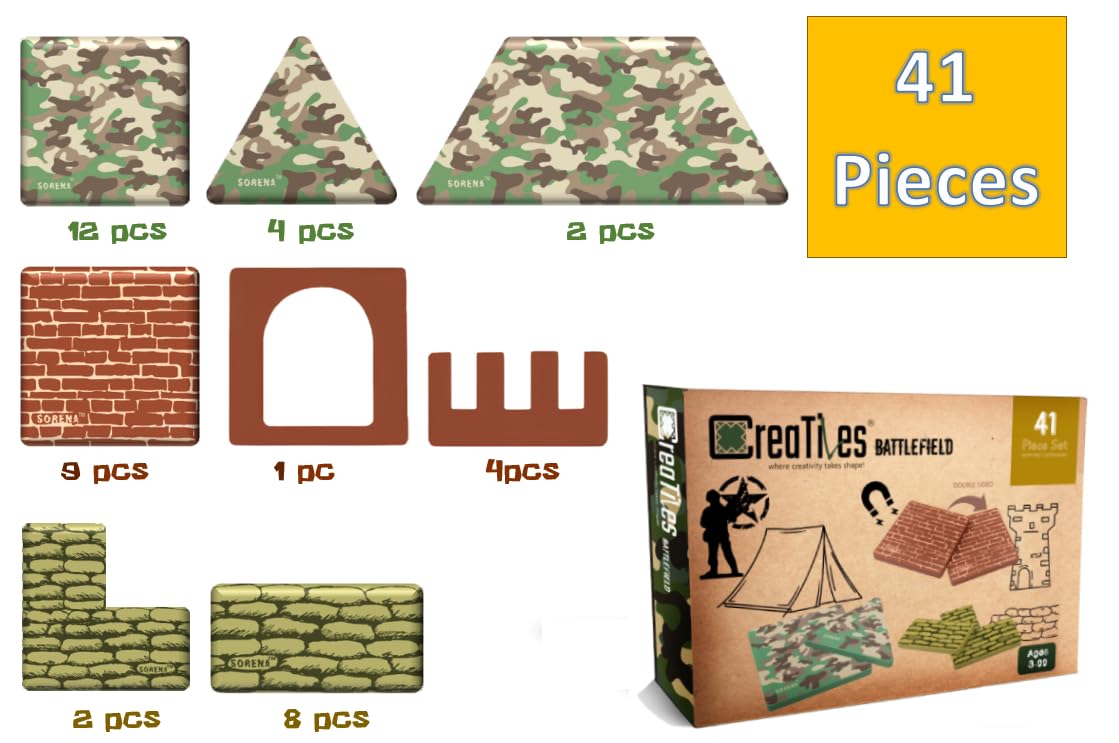 Creatiles battlefield base assembly invites kids to recreate scenarios and practice structural thinking.